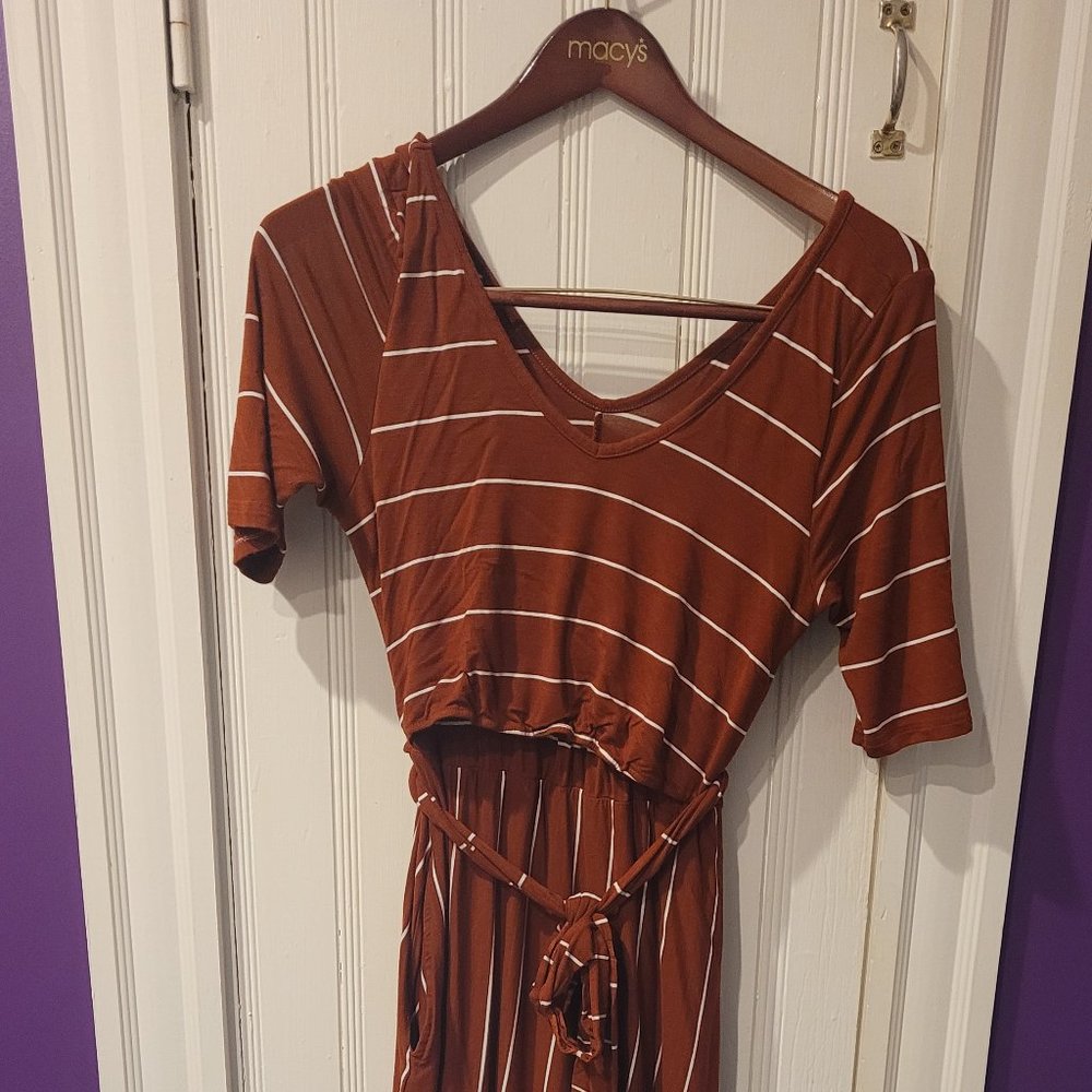 Latched Mama Starlet Maxi Cinnamon Stripes Nursing Dress